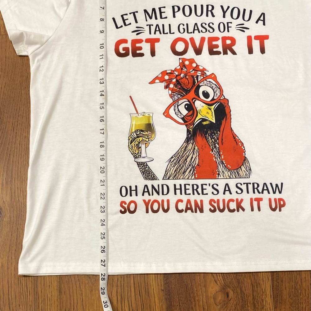 ‘Get Over It’ Women’s Funny White Chicken Graphic Short Sleeve Tee T-Shirt 3X - Picture 7 of 9